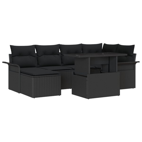 vidaXL Ensemble de canapé jardin 7 pièces avec coussins en rotin synthétique noir