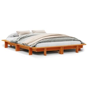 vidaXL Cadre de lit sans matelas cire marron 135x190cm bois pin massif
