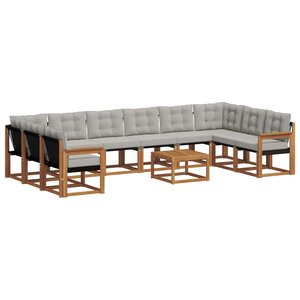 vidaXL Ensemble de canapés d'extérieur 11 pc Gris Naturel et Clair