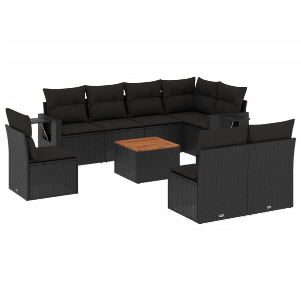vidaXL Salon de jardin 9 Pièces avec coussins noir résine tressée