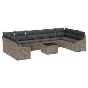 vidaXL Ensemble de salle à manger de jardin 10 pièces avec coussins noir poly rotin.