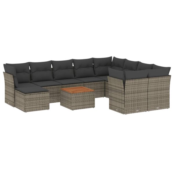 vidaXL Salon de jardin 11 Pièces avec coussins gris résine tressée
