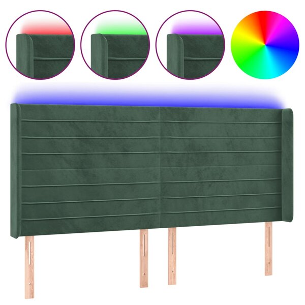 vidaXL Tête de lit à LED Vert foncé 183x16x118/128 cm Velours