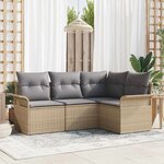 vidaXL Ensemble de canapé de jardin 4 Pièces Beige Poly rotin