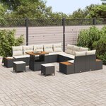vidaXL Ensemble de canapé de jardin avec coussin 13 Pièces Noir et Crème