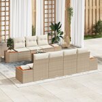 Ensemble de Canapé de Jardin vidaXL 8 pièces avec Coussins Beige Poly Rattan Acacia