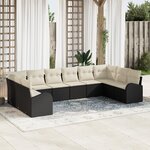 Ensemble de canapé de jardin vidaXL 10 pièces avec coussins en rotin noir