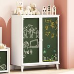 vidaXL Armoire tableau noir avec étagère Blanc Bois d'ingénierie