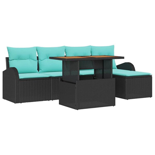 vidaXL Ensemble de canapé de jardin 6 Pièces Noir Poly rotin