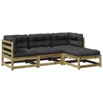 vidaXL Salon de jardin 4 Pièces avec coussins bois de pin imprégné