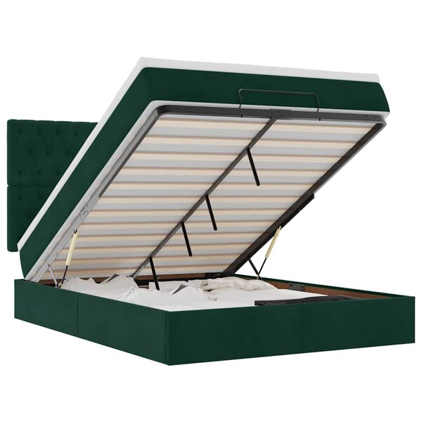 vidaXL Cadre de lit ottoman avec matelas vert foncé 140x190 cm velours