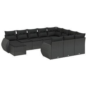 vidaXL Salon de jardin 11 Pièces avec coussins noir résine tressée