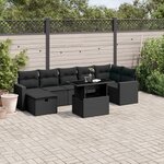 vidaXL Salon de jardin 8 Pièces avec coussins noir résine tressée
