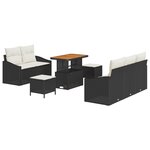 Ensemble de 8 Pièces de Canapés de Jardin avec Coussins Noir Poly Rattan Acacia