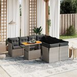 vidaXL Salon de jardin 9 Pièces avec coussins gris résine tressée