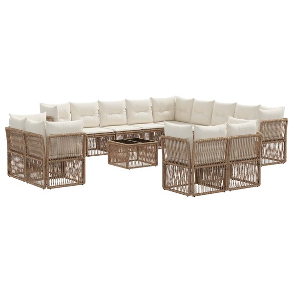 vidaXL Ensemble de canapé de jardin 14 Pièces Beige polyrotin