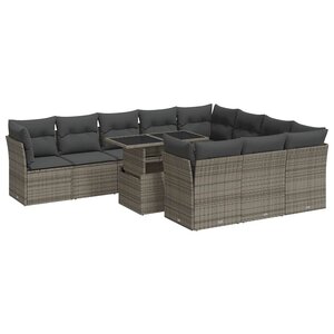 vidaXL Salon de jardin 11 Pièces avec coussins gris résine tressée