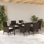 Ensemble de salle à manger de jardin 7 pièces avec coussins en poly rotin marron