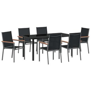 vidaXL Ensemble de salle à manger pour jardin 7 Pièces Noir