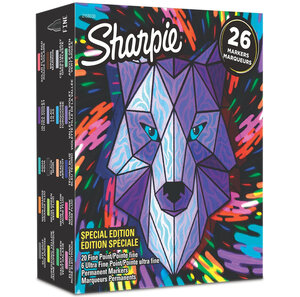 Sharpie 26 marqueurs permanents edition spécial "loup"  assortiment de couleurs   20 pointes fine et 6 ultra fine