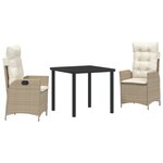 vidaXL Ensemble de Salle à Manger de Jardin 3 Pièces avec Coussins Beige Poly Rattan