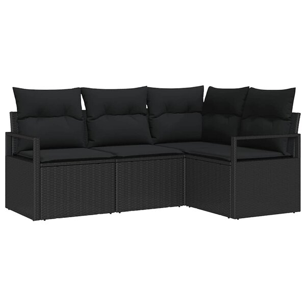 vidaXL Ensemble de canapé de jardin 4 Pièces Noir Poly rotin