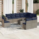 vidaXL Salon de jardin 11 Pièces avec coussins gris résine tressée