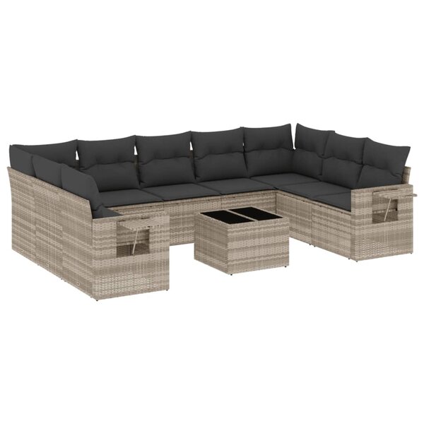 vidaXL Salon de jardin avec coussins 10 Pièces gris clair résine tressée
