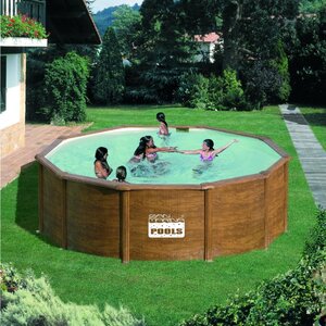 Piscine ronde 3.50mx1.20 décoré bois avec renforts