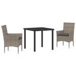 vidaXL Ensemble de Salle à Manger de Jardin 3 Pièces avec Coussins Rattan Synthétique Gris