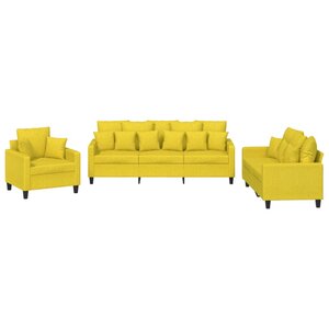 vidaXL Ensemble de canapés 3 Pièces avec coussins jaune clair tissu