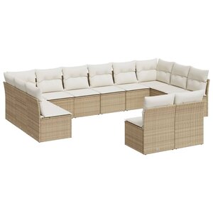vidaXL Salon de jardin avec coussins 12 Pièces beige résine tressée