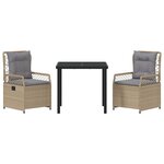 vidaXL Ensemble de salle à manger pour jardin 3 Pièces Beige polyrotin