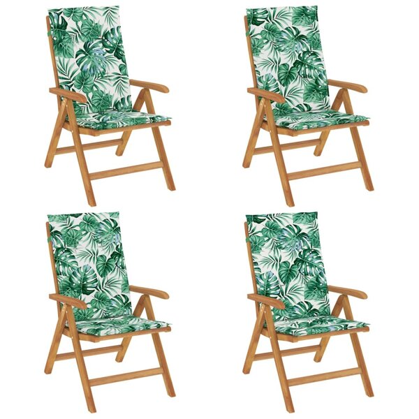 vidaXL Chaises de jardin inclinables lot de 4 et coussins bois teck
