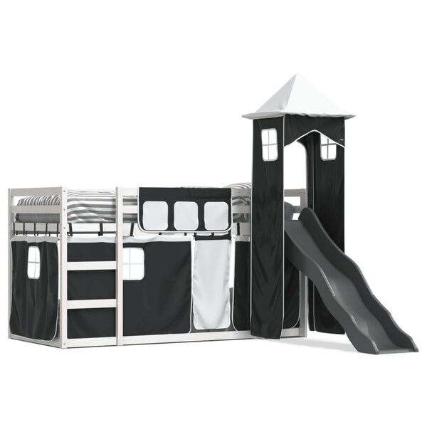 vidaXL Lit superposé sans matelas avec toboggan blanc noir 90x190 cm