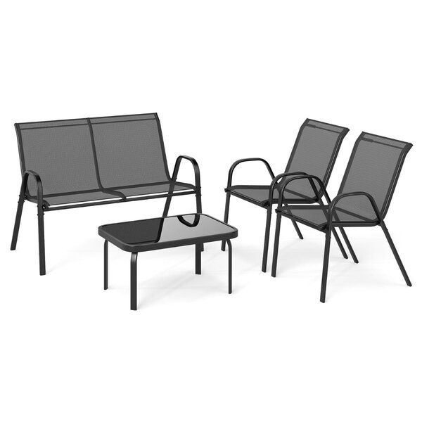 Ensemble salon de jardin lot de 4 pièces 68 x 112 x 83 cm fauteuils empilables design moderne en métal gris 20_0011979