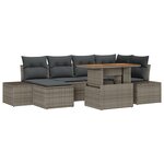 vidaXL Ensemble de salle à manger de jardin de 7 pièces avec coussins Gris Rattan synthétique Acacia