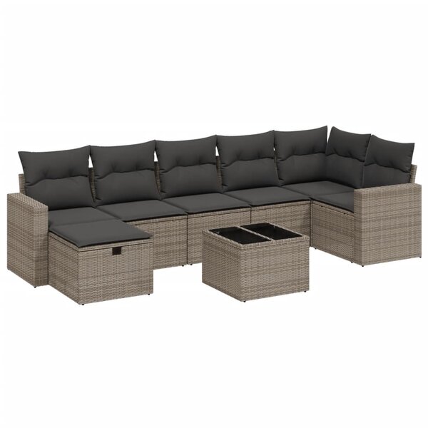 vidaXL Salon de jardin 8 Pièces avec coussins gris résine tressée