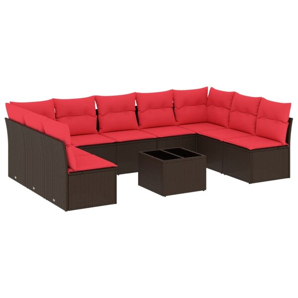 vidaXL Salon de jardin 10 Pièces avec coussins marron résine tressée