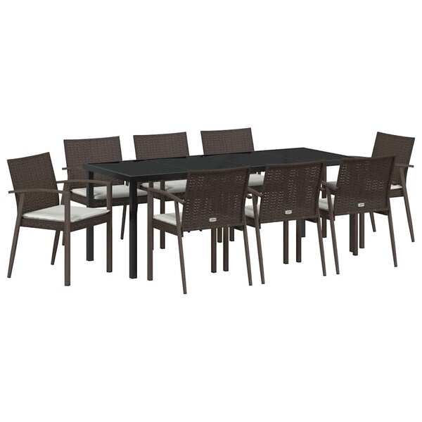 vidaXL Ensemble de salle à manger pour jardin 9 Pièces Marron et Noir