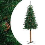 vidaXL Sapin de Noël mince avec bois véritable et cônes vert 210cm PVC