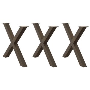 vidaXL Pieds de table à manger en forme de X  3 pièces  acier naturel  90 x (72-73) cm