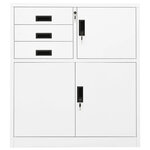 Armoire de bureau blanche 90 x 40 x 102 cm avec étagère réglable et 3 tiroirs design moderne en acier blanc 02_0046903