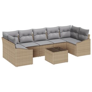 vidaXL Ensemble de Canapés de Jardin de 8 pièces avec Coussins Beige Rattan Poly