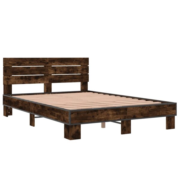 vidaXL Cadre de lit chêne fumé 120x200 cm bois d'ingénierie et métal