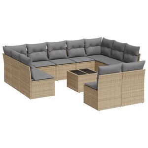 vidaXL Salon de jardin avec coussins 12 Pièces beige résine tressée