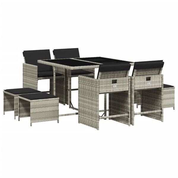 vidaXL Ensemble à manger de jardin et coussins 9 Pièces gris clair rotin