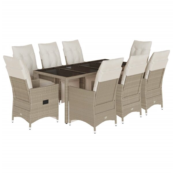 vidaXL Ensemble de bistro de jardin 9 Pièces coussins beige poly rotin