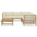 vidaXL Salon de jardin 6 Pièces avec coussins blanc crème bambou