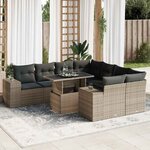 vidaXL Salon de jardin 9 Pièces avec coussins gris résine tressée